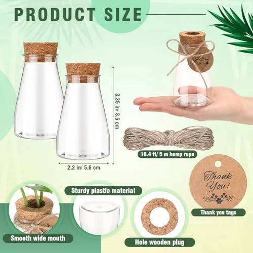3.35'' Plastic Plant Propagation Stations with Hole Lid Planter Vase Propagation Jars with Thank You Tags for Plant Lover Gifts for Women Office Home Garden view 7