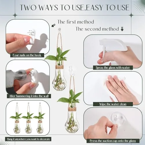 Window Propagation Stations Plastic Hanging Plant Propagation Vases with Hooks & Cleaning Brush Tubes for Plant Clippings, Home Office Decor, Gardening Gifts for Women view 4
