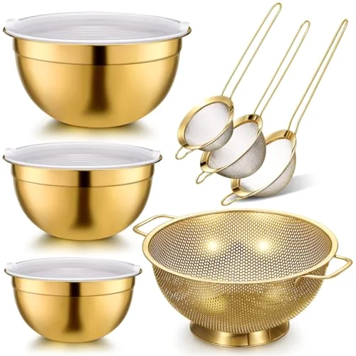 Kitchen Accessories Includes Stainless Steel Colander with Handles, 3 Mixing Bowls with Airtight Lids and 3 Fine Mesh Strainer(Colander: 5 Qt, Mixing Bowls: 1.5/2/3 Qt) view 6
