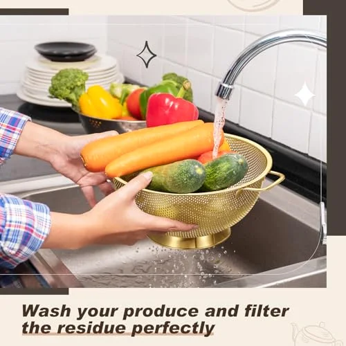 Kitchen Accessories Includes Stainless Steel Colander with Handles, 3 Mixing Bowls with Airtight Lids and 3 Fine Mesh Strainer(Colander: 5 Qt, Mixing Bowls: 1.5/2/3 Qt) view 7