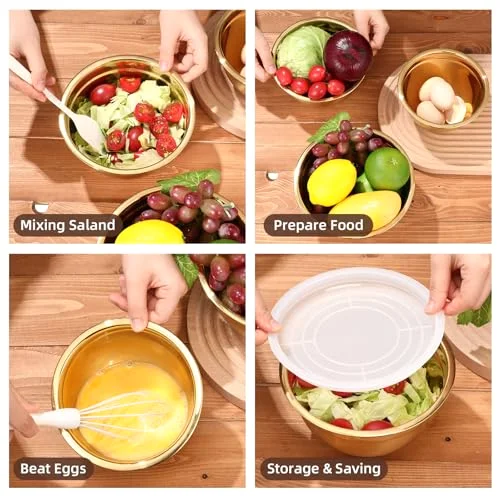 Kitchen Accessories Includes Stainless Steel Colander with Handles, 3 Mixing Bowls with Airtight Lids and 3 Fine Mesh Strainer(Colander: 5 Qt, Mixing Bowls: 1.5/2/3 Qt) view 10