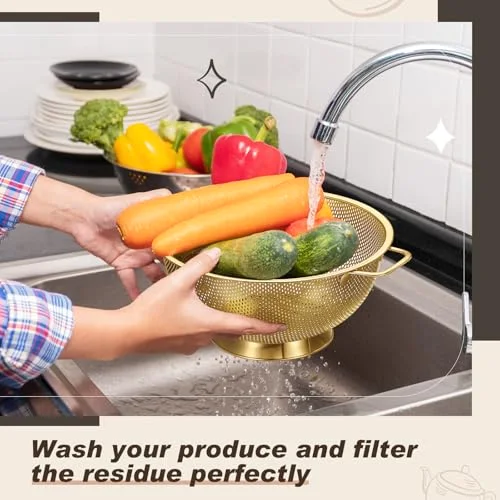 Kitchen Accessories Includes Stainless Steel Colander with Handles, 3 Mixing Bowls with Airtight Lids and 3 Fine Mesh Strainer(Colander: 5 Qt, Mixing Bowls: 1.5/2/3 Qt) view 4