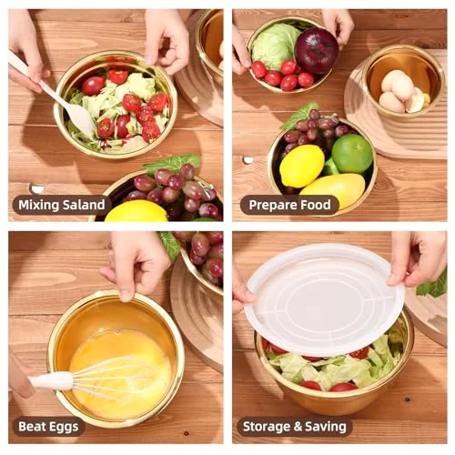 Kitchen Accessories Includes Stainless Steel Colander with Handles, 3 Mixing Bowls with Airtight Lids and 3 Fine Mesh Strainer(Colander: 5 Qt, Mixing Bowls: 1.5/2/3 Qt) view 5