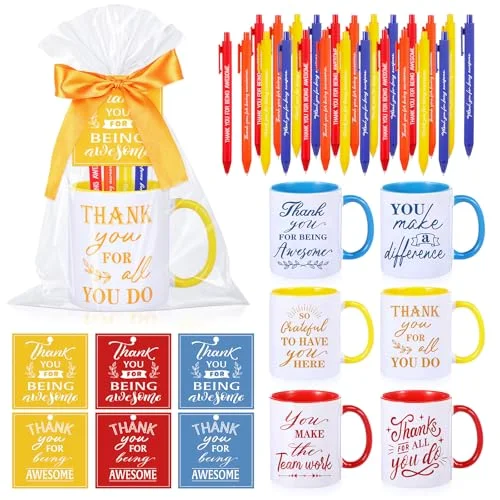 Employee Appreciation Gifts Include Thank You Staff Mug Gift Set Appreciation Mugs Inspirational Pens Tags for Employee Staff Team Group (,Retro) view 6