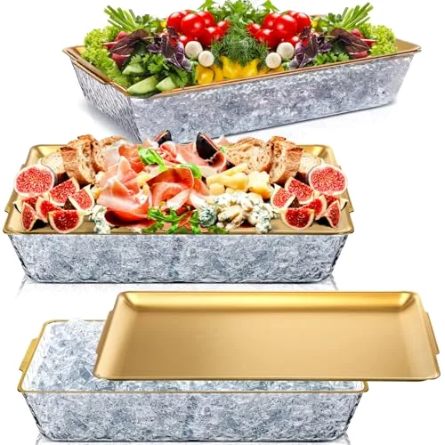 16" x 9'' Chilled Serving Tray for Parties with Compartments Rectangle Serving Dish Ice Charcuterie Party Platter for Shrimp Fruit Seafood Vegetable Appetizer () view 6