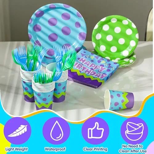 Monster Birthday Party Supplies Monster Plates Napkins Cups and Forks Birthday Party Table Decorations Disposable Cake Tableware Set for 24 Guests view 3