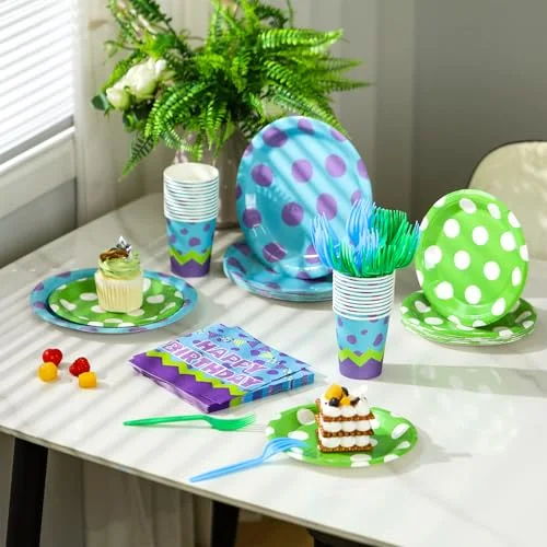 Monster Birthday Party Supplies Monster Plates Napkins Cups and Forks Birthday Party Table Decorations Disposable Cake Tableware Set for 24 Guests view 5