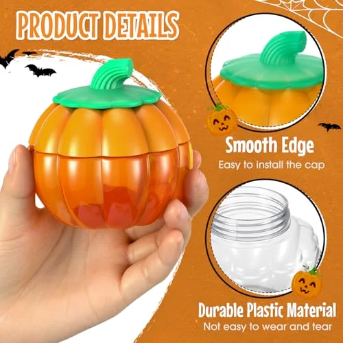 / Plastic Pumpkin Jar with Lids Halloween Pumpkin Candy Jar Small Cookie Containers Potion Bottles for Drinking Thanksgiving Gift Autumn Party Decoration view 3