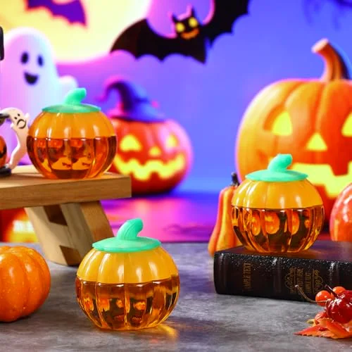 / Plastic Pumpkin Jar with Lids Halloween Pumpkin Candy Jar Small Cookie Containers Potion Bottles for Drinking Thanksgiving Gift Autumn Party Decoration view 4