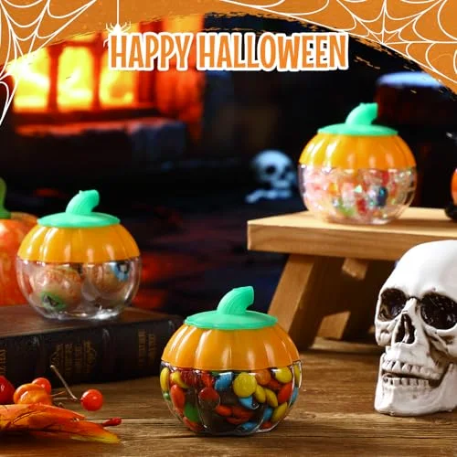 / Plastic Pumpkin Jar with Lids Halloween Pumpkin Candy Jar Small Cookie Containers Potion Bottles for Drinking Thanksgiving Gift Autumn Party Decoration view 5