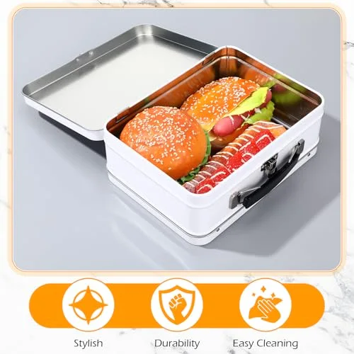 Metal Lunch Box Tin Lunch Box 8.1 x 5.9 x 3 Inches with Hinged Lids DIY Vintage Pale Mini Boxes for Men Women Adults Men () view 9