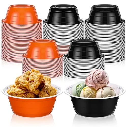 Halloween Party Cup Bowls Disposable Plastic Bowls for Snacks, Salads and Desserts for Birthday, Thanksgiving, Trick or Treat, Holiday Event( and)