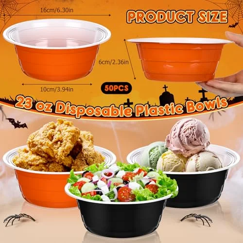 Halloween Party Cup Bowls Disposable Plastic Bowls for Snacks, Salads and Desserts for Birthday, Thanksgiving, Trick or Treat, Holiday Event( and) view 2