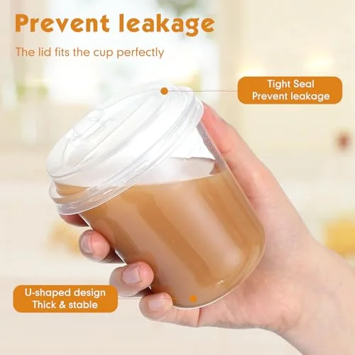 Plastic Cups with Lids,Sturdy Iced Coffee Cups with lids, Disposable Plastic Smoothie Cup for Cold Drinks view 4