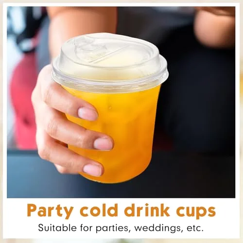 Plastic Cups with Lids,Sturdy Iced Coffee Cups with lids, Disposable Plastic Smoothie Cup for Cold Drinks view 5