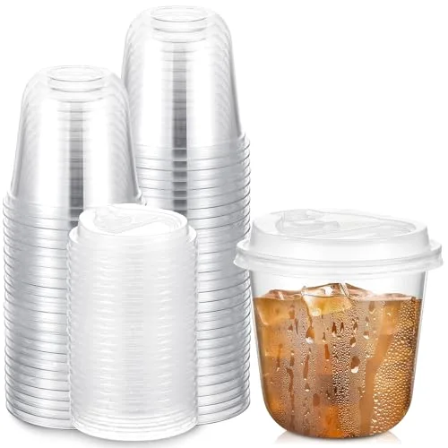 Plastic Cups with Lids,Sturdy Iced Coffee Cups with lids, Disposable Plastic Smoothie Cup for Cold Drinks view 6