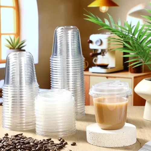 Plastic Cups with Lids,Sturdy Iced Coffee Cups with lids, Disposable Plastic Smoothie Cup for Cold Drinks view 7