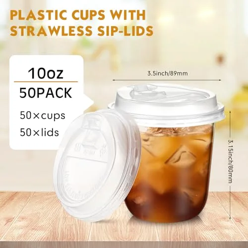 Plastic Cups with Lids,Sturdy Iced Coffee Cups with lids, Disposable Plastic Smoothie Cup for Cold Drinks view 8