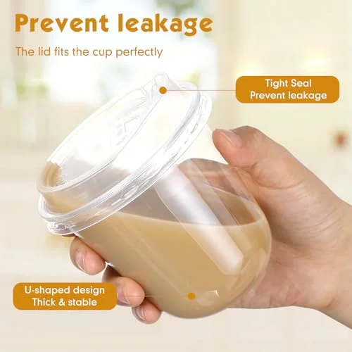 Plastic Cups with Lids,Sturdy Iced Coffee Cups with lids, Disposable Plastic Smoothie Cup for Cold Drinks view 9