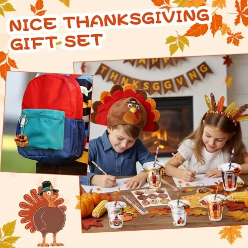 Thanksgiving Party Favor Friendsgiving Fall Autumn Stationery Pumpkin Maple Turkey Keychain Erasers Pencil Sticker Goodie Bag Filler Greeting Card Exchange Student Classrooms Gift view 2
