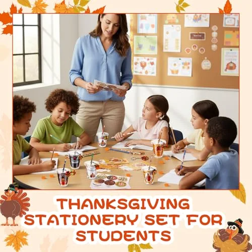 Thanksgiving Party Favor Friendsgiving Fall Autumn Stationery Pumpkin Maple Turkey Keychain Erasers Pencil Sticker Goodie Bag Filler Greeting Card Exchange Student Classrooms Gift view 3