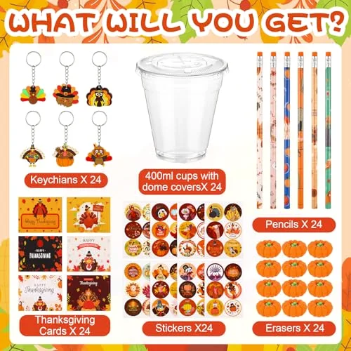 Thanksgiving Party Favor Friendsgiving Fall Autumn Stationery Pumpkin Maple Turkey Keychain Erasers Pencil Sticker Goodie Bag Filler Greeting Card Exchange Student Classrooms Gift view 5