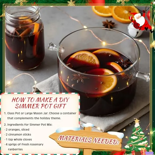 Christmas Simmer Pot Gift Include Glass Cooking Saucepan Mason Jars for Potpourri Xmas Card Berries for Christmas Holiday House Warming Thank You Gift Simmering Supplies view 3