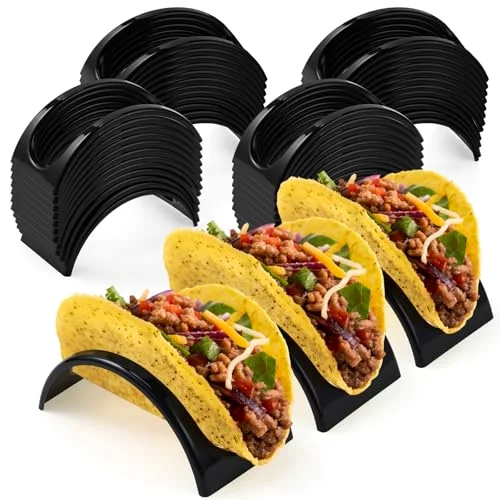 Single Taco Holder Stand Plastic Tray Plates Mexico Taco Holder for Tuesday Night Carnival Backyard Party Supplies, Dishwasher Microwave Safe