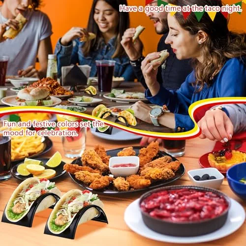 Single Taco Holder Stand Plastic Tray Plates Mexico Taco Holder for Tuesday Night Carnival Backyard Party Supplies, Dishwasher Microwave Safe view 5