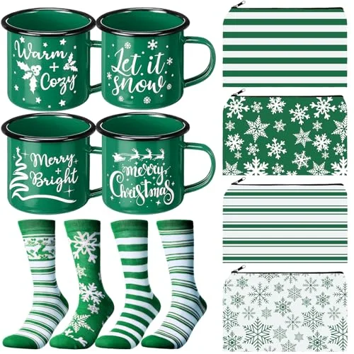 Christmas Gifts Bulk Christmas Coffee Mugs Enamel Cups Xmas Makeup Bags Santa Goodie Bags Xmas Socks Holiday Gift for Women Family Friend Holiday Winter Party() view 6