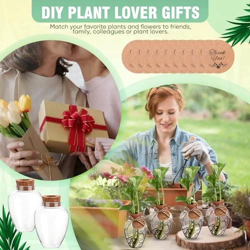 Big Plastic Plant Propagation Stations with Hole Lid Planter Vase Propagation Jars with Thank You Tags for Plant Lover Gifts for Women Office Home Garden view 5