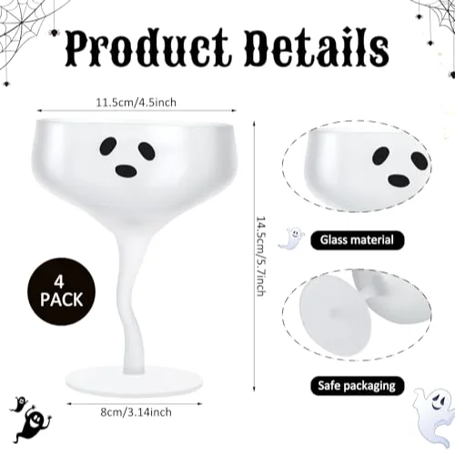 Halloween Ghost Martini Glasses Margarita Cups, Frosted view 2