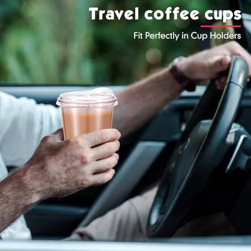 Round Bottom Plastic Cups with Sip Lids Disposable Iced Coffee Cups for Smoothie Cold Beverage Coffee Shops and Party Catering () view 5