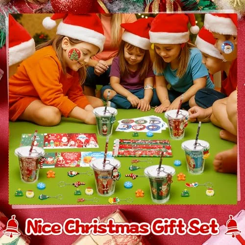Christmas Return Gifts for Birthday, Student Stationery Gifts from Teacher, Classroom Gift Pencil Erasers Keychain Sticker for Christmas Classroom Birthday Goodie Bags Rewards Prizes view 2