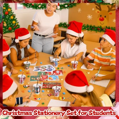 Christmas Return Gifts for Birthday, Student Stationery Gifts from Teacher, Classroom Gift Pencil Erasers Keychain Sticker for Christmas Classroom Birthday Goodie Bags Rewards Prizes view 4