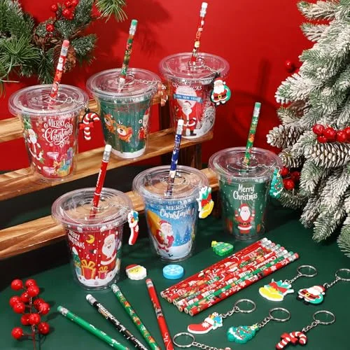 Christmas Return Gifts for Birthday, Student Stationery Gifts from Teacher, Classroom Gift Pencil Erasers Keychain Sticker for Christmas Classroom Birthday Goodie Bags Rewards Prizes view 5
