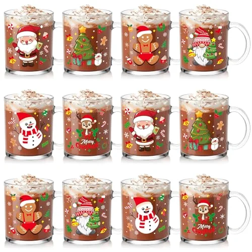 Christmas Glass Mugs with Handle,Xmas