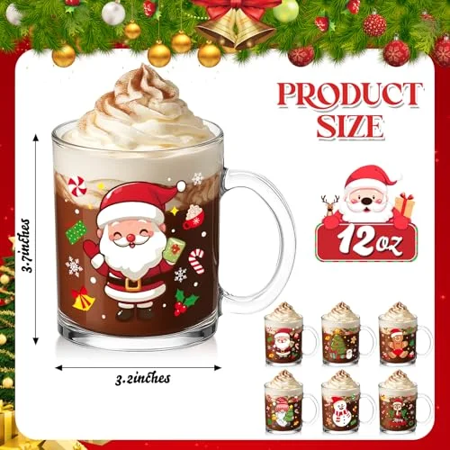 Christmas Glass Mugs with Handle,Xmas view 2