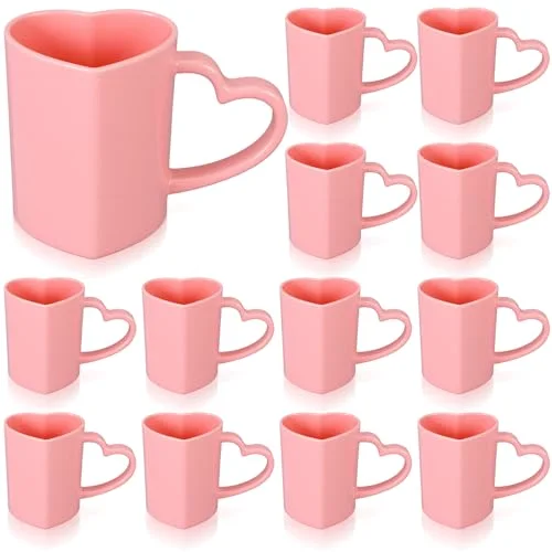 Valentine's Day Heart Shaped Mugs with Handles Reusable Love Heart Plastic Drinking Cups for Birthday Wedding Anniversary Party Supplies()