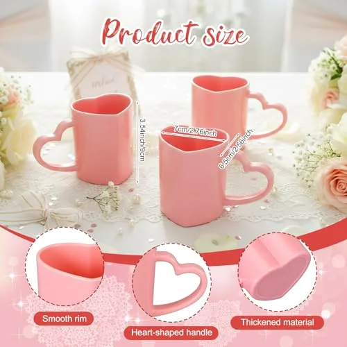 Valentine's Day Heart Shaped Mugs with Handles Reusable Love Heart Plastic Drinking Cups for Birthday Wedding Anniversary Party Supplies() view 2