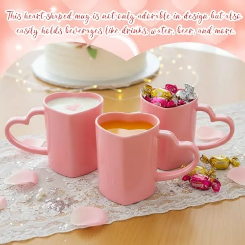 Valentine's Day Heart Shaped Mugs with Handles Reusable Love Heart Plastic Drinking Cups for Birthday Wedding Anniversary Party Supplies() view 4