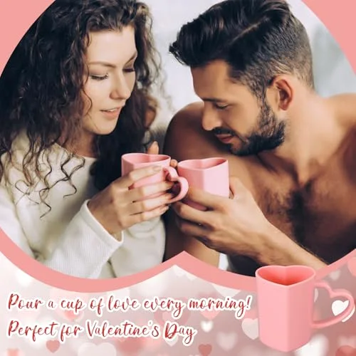 Valentine's Day Heart Shaped Mugs with Handles Reusable Love Heart Plastic Drinking Cups for Birthday Wedding Anniversary Party Supplies() view 5