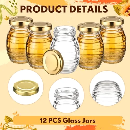 Mini Honey Jars Party Favors, Small Glass Honey Jar with Lids Empty Glass Jars for Baby Shower Wedding Bridal Shower and Birthday Party Favors view 2