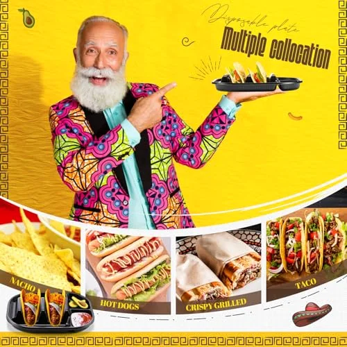 Disposable Taco Stands Holder Plates with 2 Dividers view 9