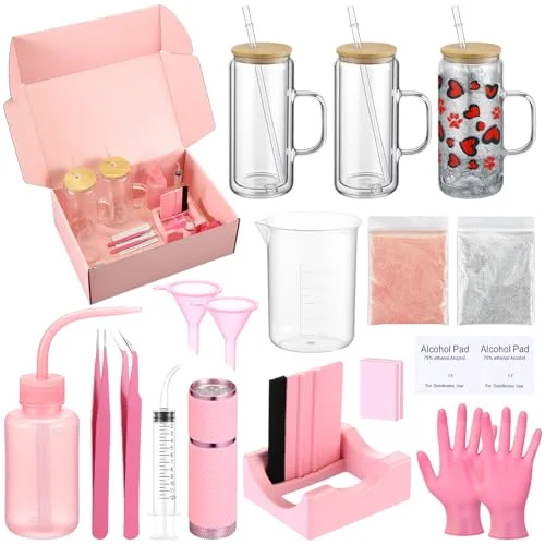 Snow Globe Tumbler DIY Kit Tumbler Squeeze Bottle, Glitter, Funnel Tweezer Silicone Cup Cradle Measuring Cup Glove Flashlight Buffer for Beginner(,Cute) view 6