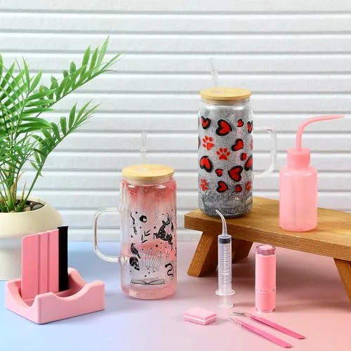Snow Globe Tumbler DIY Kit Tumbler Squeeze Bottle, Glitter, Funnel Tweezer Silicone Cup Cradle Measuring Cup Glove Flashlight Buffer for Beginner(,Cute) view 10