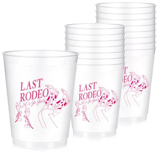 16 Bachelorette Party Plastic Cups Frosted Cute Bach Party Drinkware Reusable Cups Supplies Bridal Shower Favors Engagement Decorations Gift (,Last Rodeo)
