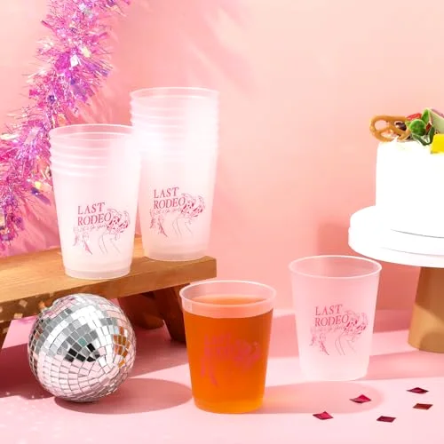 16 Bachelorette Party Plastic Cups Frosted Cute Bach Party Drinkware Reusable Cups Supplies Bridal Shower Favors Engagement Decorations Gift (,Last Rodeo) view 2