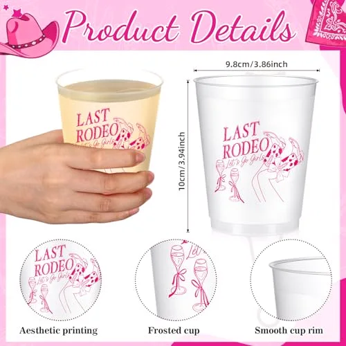 16 Bachelorette Party Plastic Cups Frosted Cute Bach Party Drinkware Reusable Cups Supplies Bridal Shower Favors Engagement Decorations Gift (,Last Rodeo) view 3
