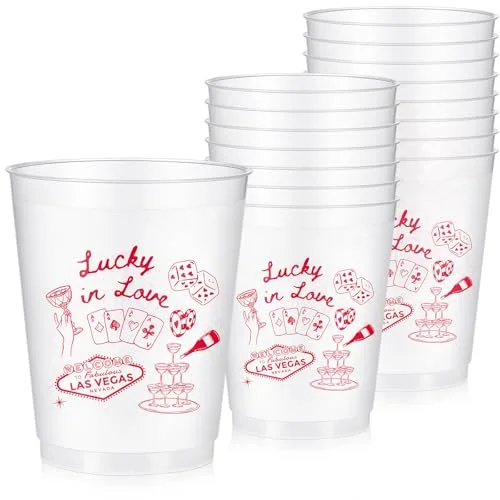 16 Bachelorette Party Plastic Cups Lucky in Love Frosted Cute Bach Party Drinkware Reusable Cups Supplies Bridal Shower Favors Engagement Decorations Gift(, Lucky in Love)